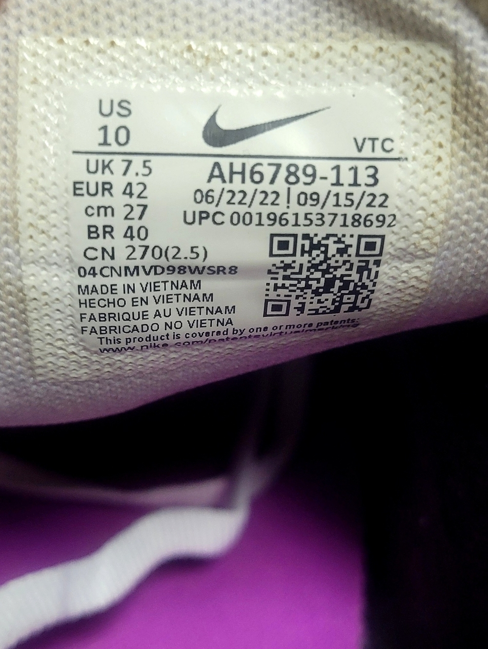 Nike Air Max 270 White Fuchsia Dream Women’s Sz 10 AH6789-113 Running Shoes - Picture 7 of 7